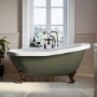 Dark Green Freestanding Single Ended Roll Top Slipper Bath with Bronze Feet 1615 x 690mm - Park Royal