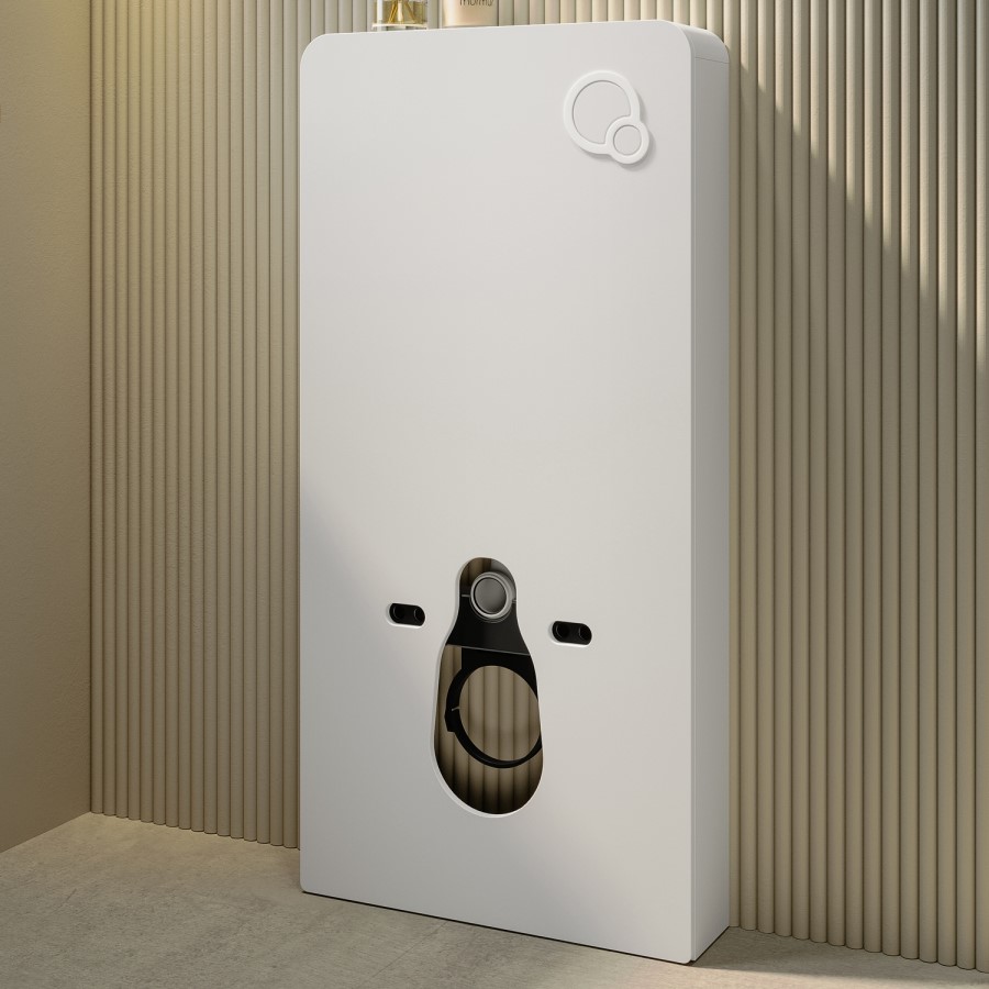 Matt Black Wall Hung Smart Bidet Japanese Toilet, White Glass Cabinet, Frame, Cistern & Pneumatic Dual Flush Button - Purificare