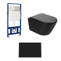 BUN/PURMBWH/99359 Matt Black Wall Hung Smart Bidet Japanese Toilet & 1160mm Frame Cistern and Matt Black Mechanical Flush Plate - Purificare