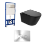 Matt Black Wall Hung Smart Bidet Japanese Toilet & 1160mm Frame Cistern and Chrome Mechanical Flush Plate - Purificare