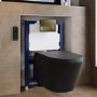 Matt Black Wall Hung Smart Bidet Japanese Toilet & 820mm Frame Cistern with Brushed Brass Pneumatic Flush Plate - Purificare