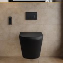 BUN/PURMBWH/99362 Matt Black Wall Hung Smart Bidet Japanese Toilet & 820mm Frame Cistern with Matt Black Pneumatic Flush Plate - Purificare