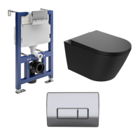 Matt Black Wall Hung Smart Bidet Japanese Toilet & 820mm Frame Cistern with Polished Chrome  Pneumatic Flush Plate - Purificare