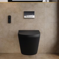 Matt Black Wall Hung Smart Bidet Japanese Toilet & 820mm Frame Cistern with Gunmetal Grey  Pneumatic Flush Plate - Purificare