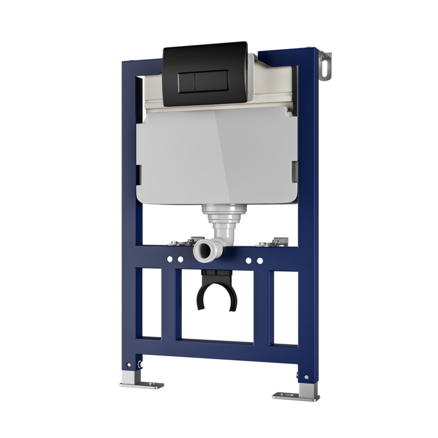 Matt Black Wall Hung Smart Bidet Japanese Toilet & 820mm Frame Cistern with Gunmetal Grey  Pneumatic Flush Plate - Purificare