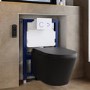 Matt Black Wall Hung Smart Bidet Japanese Toilet & 820mm Frame Cistern with White Glass Sensor Pneumatic Flush Plate - Purificare