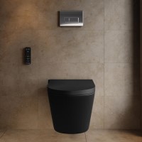 Matt Black Wall Hung Smart Bidet Japanese Toilet & 1160mm Frame Cistern with Polished Chrome  Pneumatic Flush Plate - Purificare