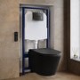 Matt Black Wall Hung Smart Bidet Japanese Toilet & 1160mm Frame Cistern with Polished Chrome  Pneumatic Flush Plate - Purificare