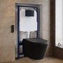 Matt Black Wall Hung Smart Bidet Japanese Toilet & 1160mm Frame Cistern with Black Glass Sensor Pneumatic Flush Plate - Purificare