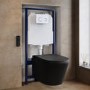 Matt Black Wall Hung Smart Bidet Japanese Toilet & 1160mm Frame Cistern with White Glass Sensor Pneumatic Flush Plate - Purificare