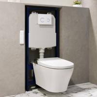 Wall Hung Smart Bidet Japanese Toilet with Heated Seat & 1160mm Frame Cistern and White Sensor Flush Plate - Purificare Wall Hung Smart Bidet Japanese Toilet with Heated Seat & 1160mm Frame Cistern and White Sensor Flush Plate - Purificare