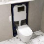 Wall Hung Smart Bidet Japanese Toilet with Heated Seat & 1160mm Frame Cistern and Black Pneumatic Flush Plate - Purificare