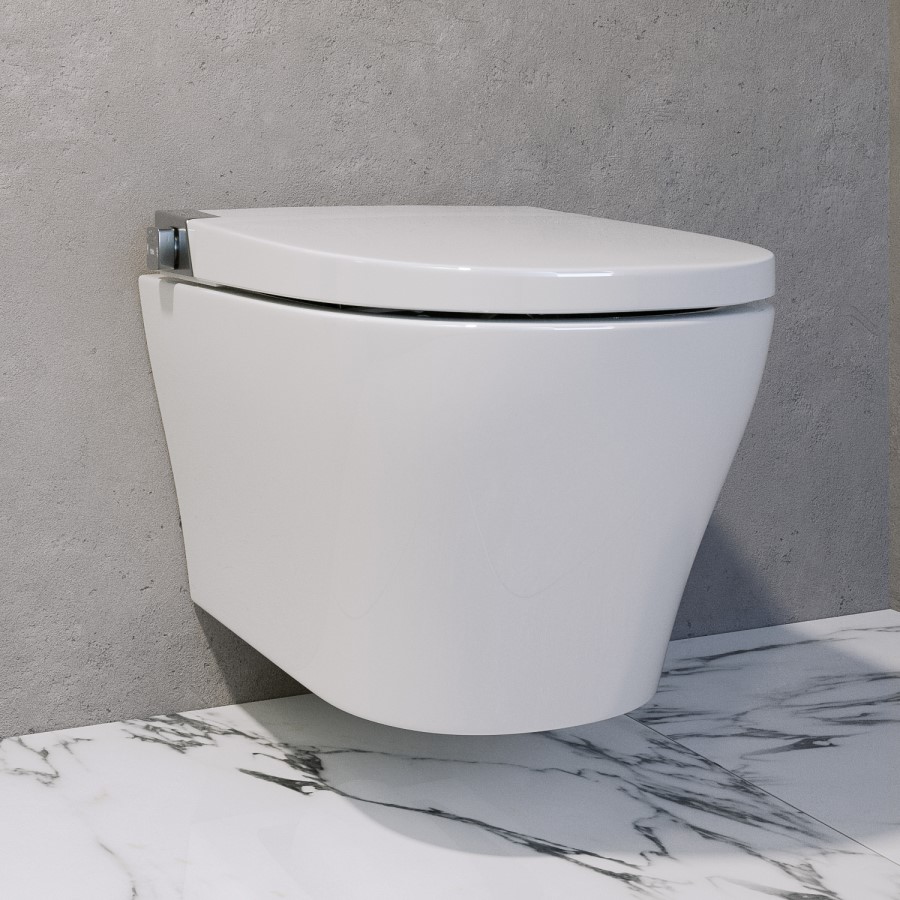 Wall Hung Smart Bidet Japanese Toilet with Heated Seat & 1160mm Frame Cistern and Brass Pneumatic Flush Plate - Purificare