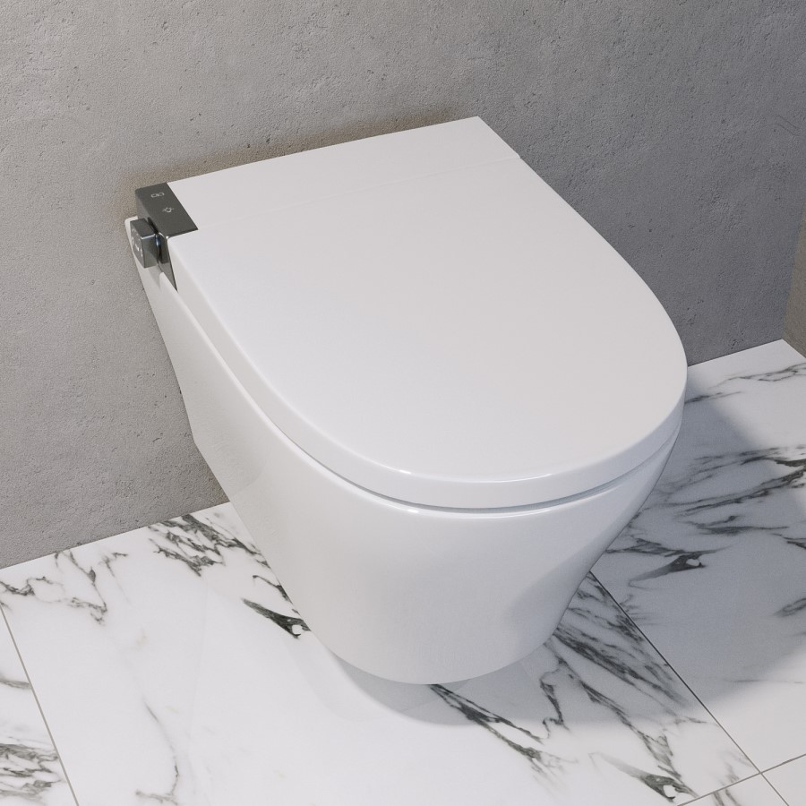 Wall Hung Smart Bidet Japanese Toilet with Heated Seat & 1160mm Frame Cistern and Brass Pneumatic Flush Plate - Purificare
