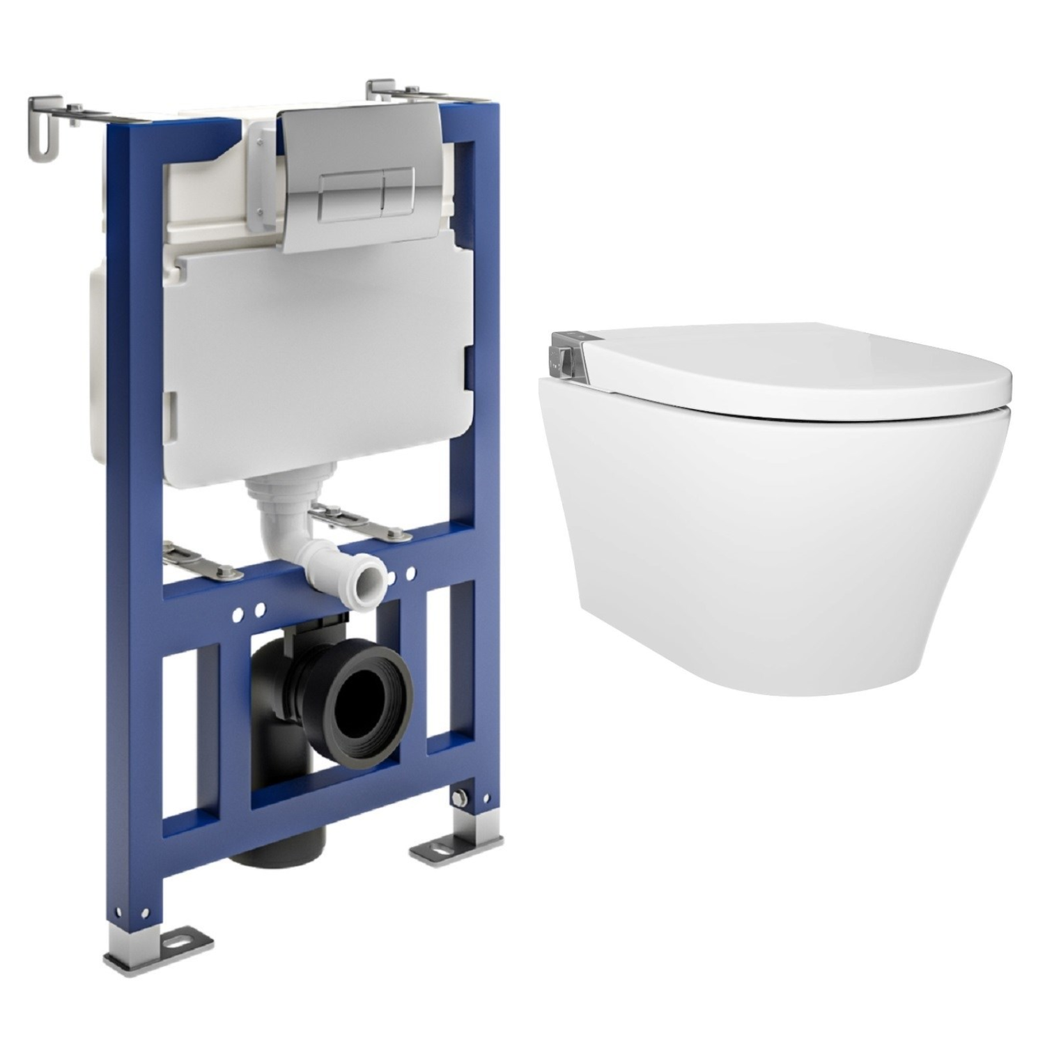 Wall Hung Smart Bidet Japanese Toilet with Heated Seat & 820mm Frame Cistern and Chrome Pneumatic Flush Plate - Purifica