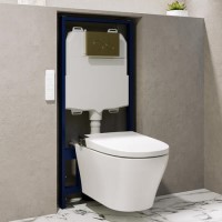 Wall Hung Smart Bidet Japanese Toilet with Heated Seat & 1160mm Frame Cistern and Brass Pneumatic Flush Plate - Purificare Wall Hung Smart Bidet Japanese Toilet with Heated Seat & 1160mm Frame Cistern and Brass Pneumatic Flush Plate - Purificare