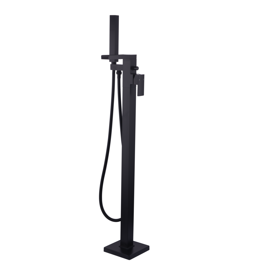 Black Freestanding Waterfall Bath Shower Mixer Tap - Quadra
