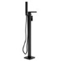 Black Freestanding Waterfall Bath Shower Mixer Tap - Quadra