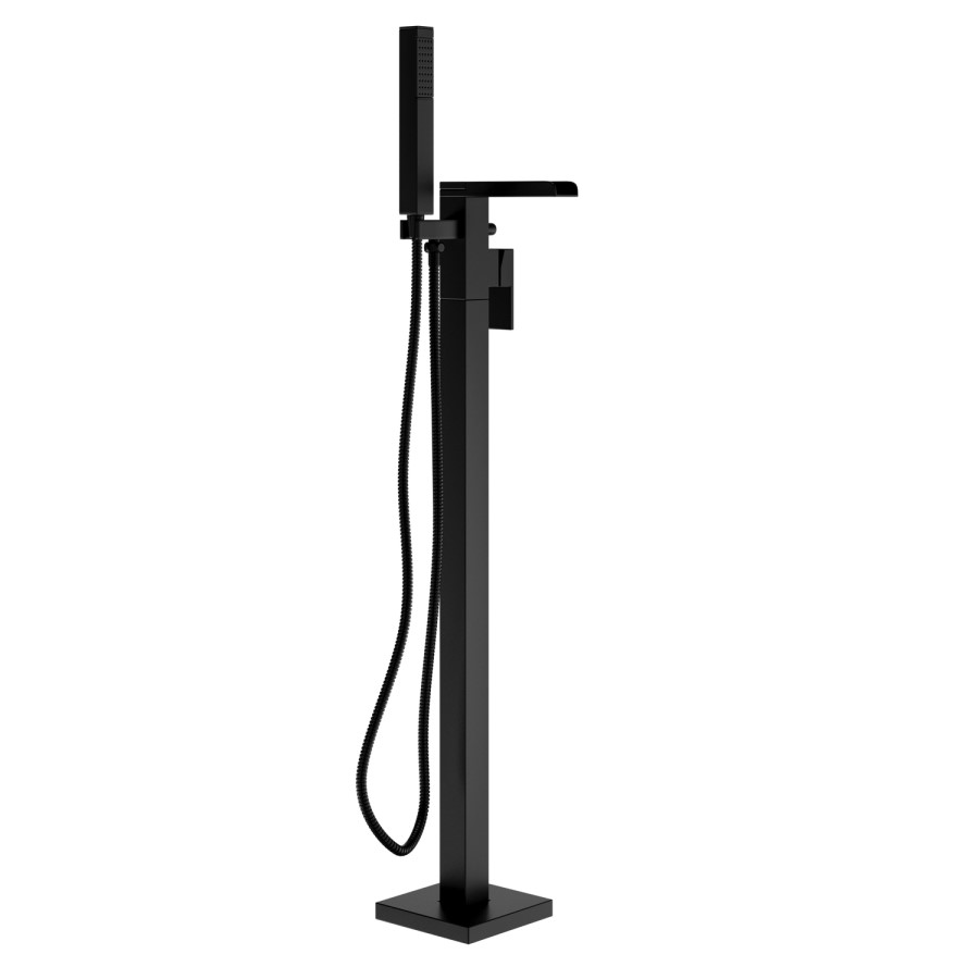 Black Freestanding Waterfall Bath Shower Mixer Tap - Quadra