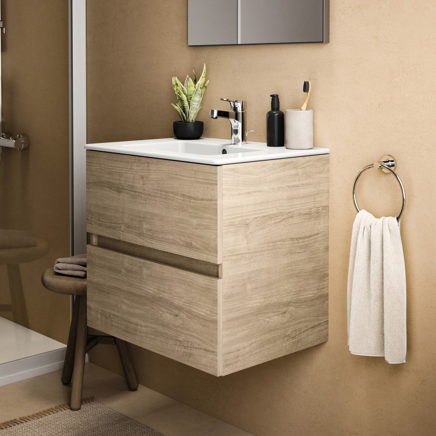 500mm Ideal Standard Eurovit+ Oak Wall Hung Vanity Unit with Basin