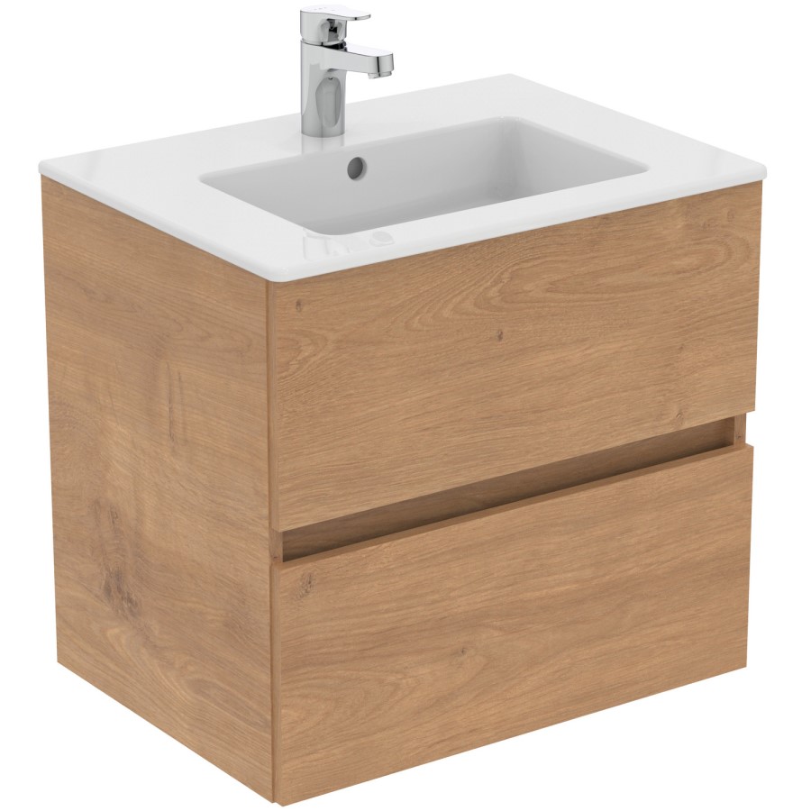 500mm Ideal Standard Eurovit+ Oak Wall Hung Vanity Unit with Basin