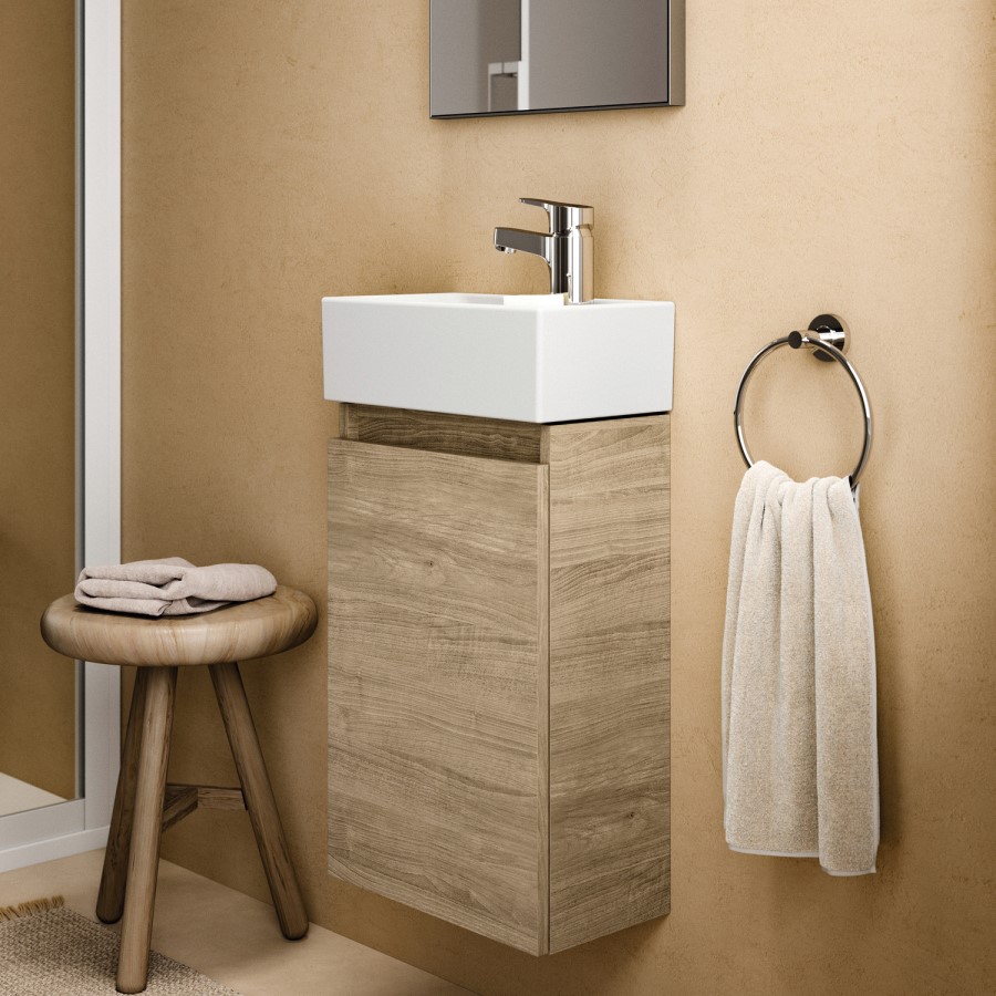 350mm Ideal Standard Eurovit+ Oak Right-Hand Wall Hung Vanity Unit with Basin