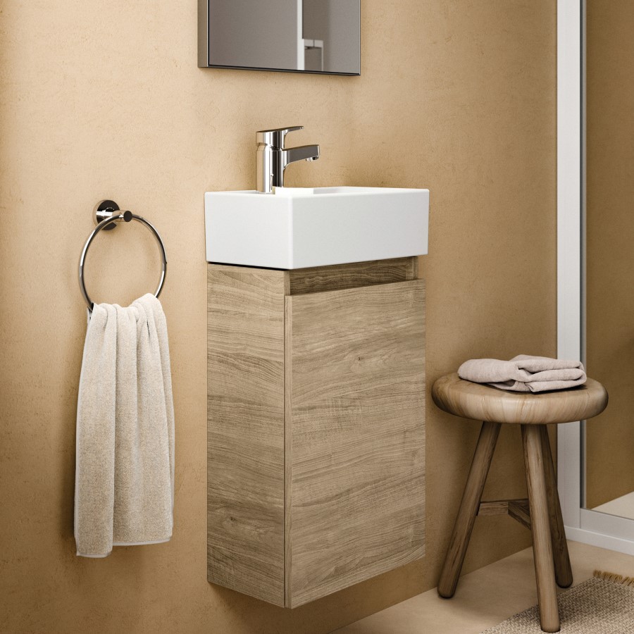 350mm Ideal Standard Eurovit+ Oak Left-Hand Wall Hung Vanity Unit with Basin