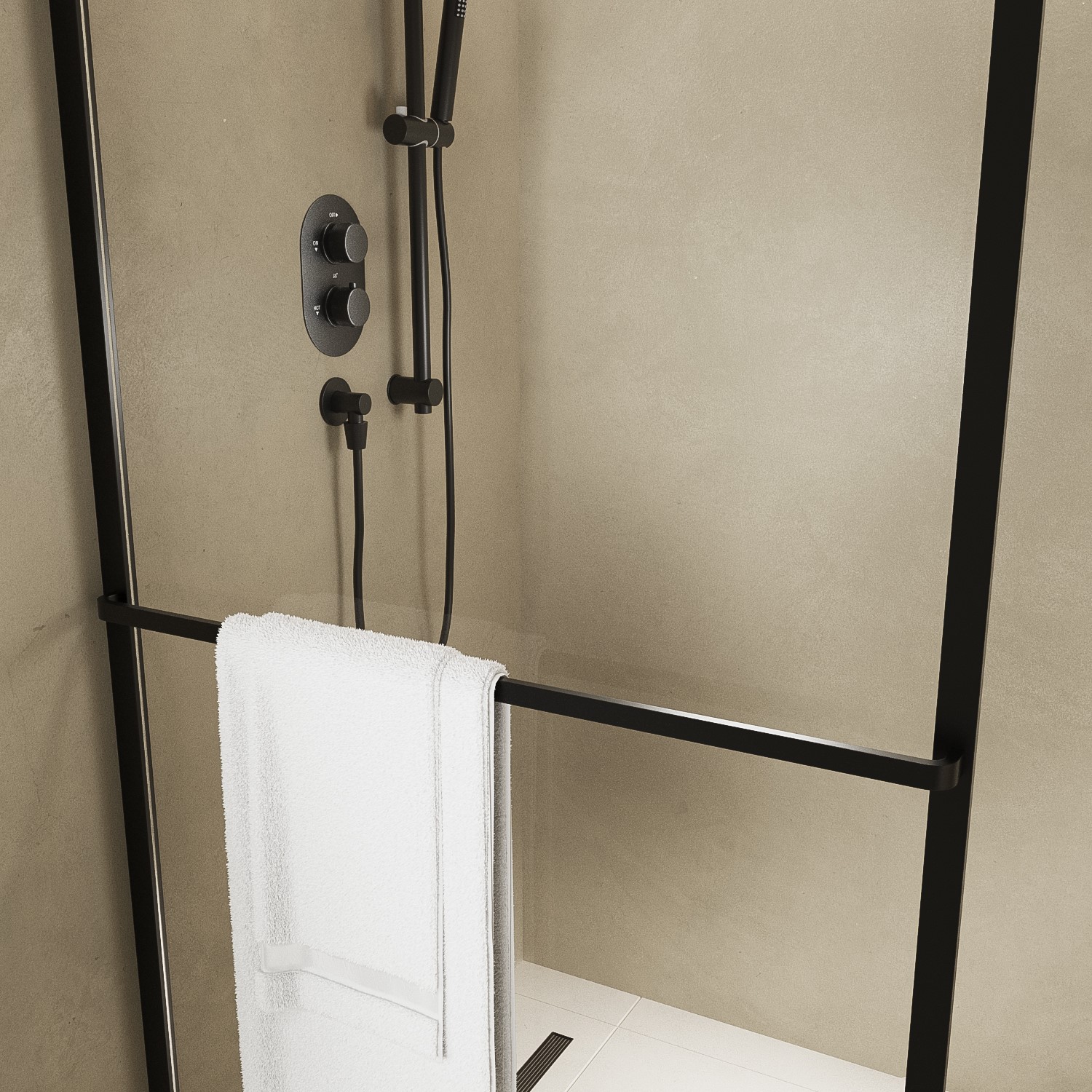 Shower Screen Rack 1400x800mm Black Curved Glass Wet Room Shower Screen Enclosure with ...