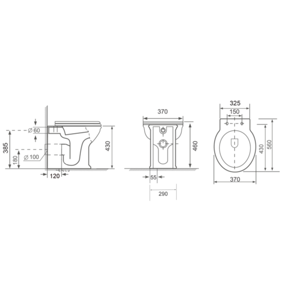 Back to Wall Rimless Toilet and Soft Close Seat with Brushed Brass Hinges - Ripley