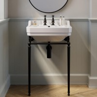 Traditional 2 Tap Hole Basin with Black Wash Stand 570mm - Ripley Traditional 2 Tap Hole Basin with Black Wash Stand 570mm - Ripley