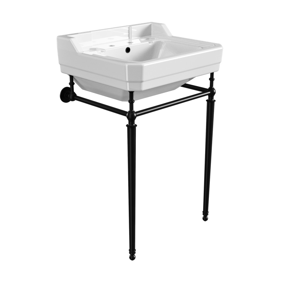 Traditional 2 Tap Hole Basin with Black Wash Stand 570mm - Ripley