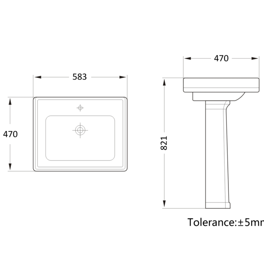 Traditional Full Pedestal 1 Tap Hole Basin 583mm - Park Royal