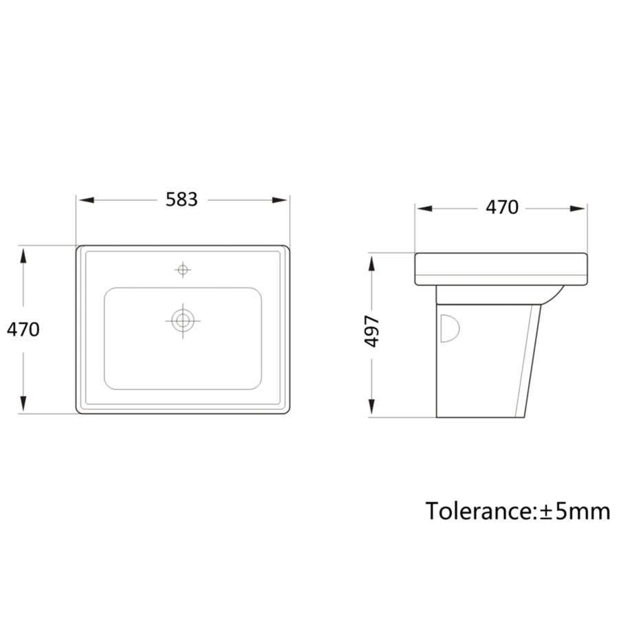 Traditional Semi Pedestal 1 Tap Hole Basin 583mm - Park Royal