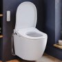 Wall Hung Smart Bidet Japanese Toilet with Heated Seat, Brushed Brass Pneumatic Flush Plate, 820mm Frame & Cistern - Purificare