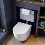 Wall Hung Rimless Toilet with Soft Close Seat, White Glass Sensor Flush Plate, 820mm Frame & Cistern – Roma