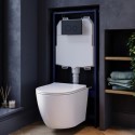 BUN/ROMWH/95568 White Wall Hung Toilet with Soft Close Seat, Black Mechanical Flush Plate with 1160mm Frame & Cistern - Roma