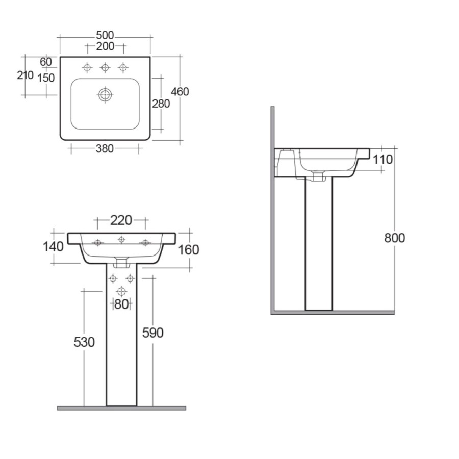 Rak Ceramics Rectangular Pedestal Basin 500mm