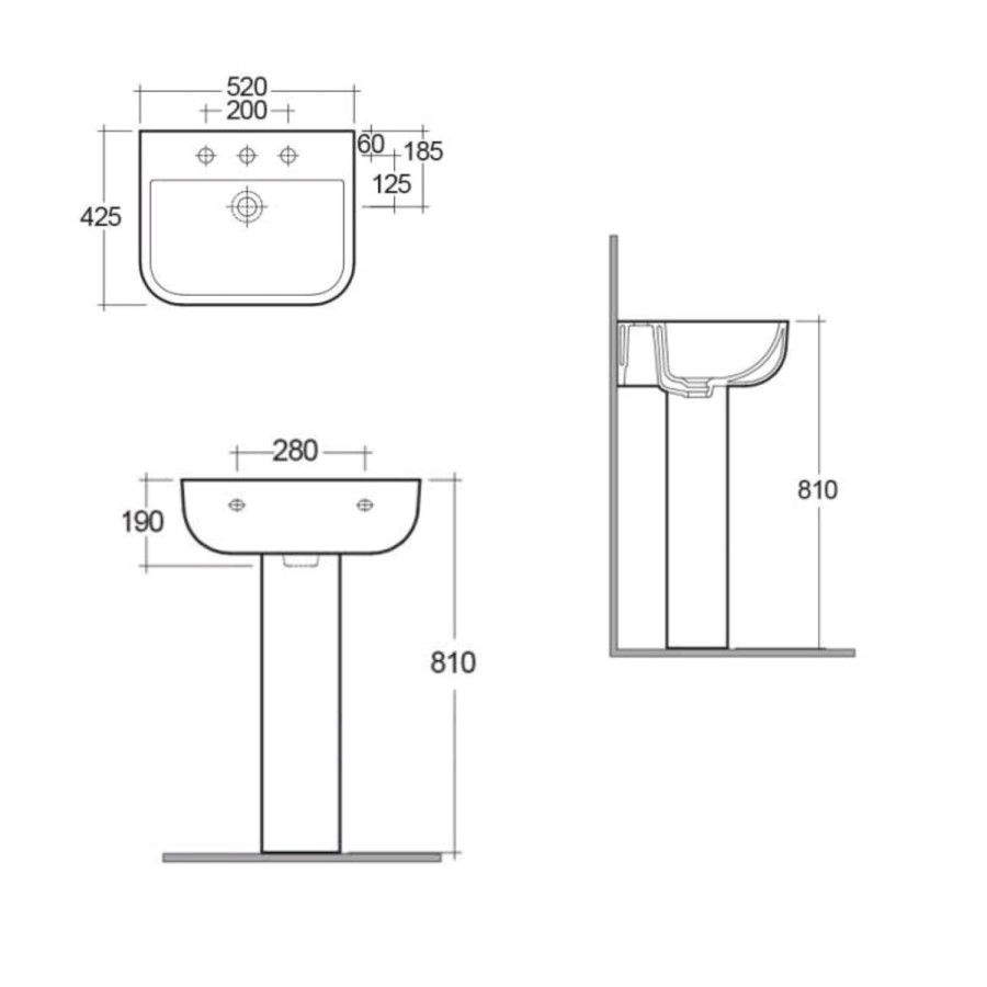 Rak Ceramics Rectangular Pedestal Basin 520mm