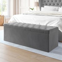 ONLY OPENED - Safina Ottoman Storage Box in Grey Velvet