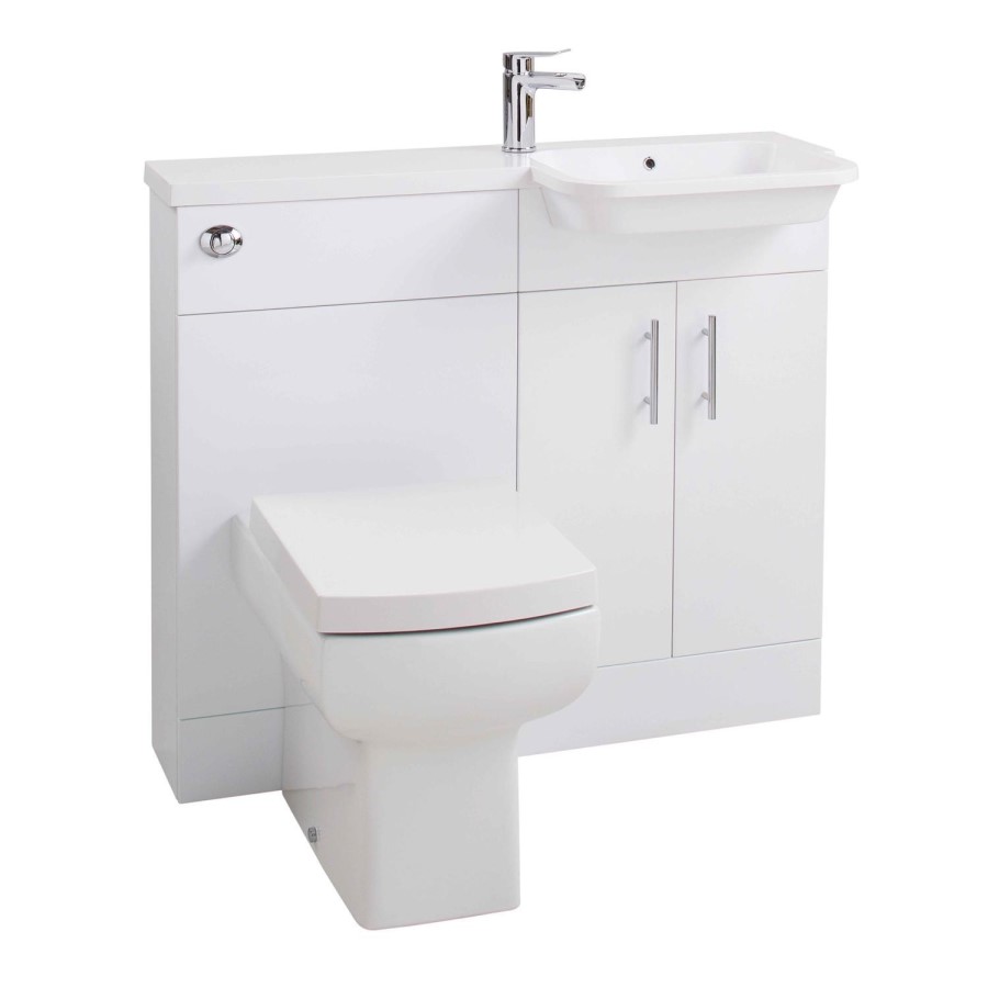 White Right Hand Vanity Unit Bathroom Suite with Bath