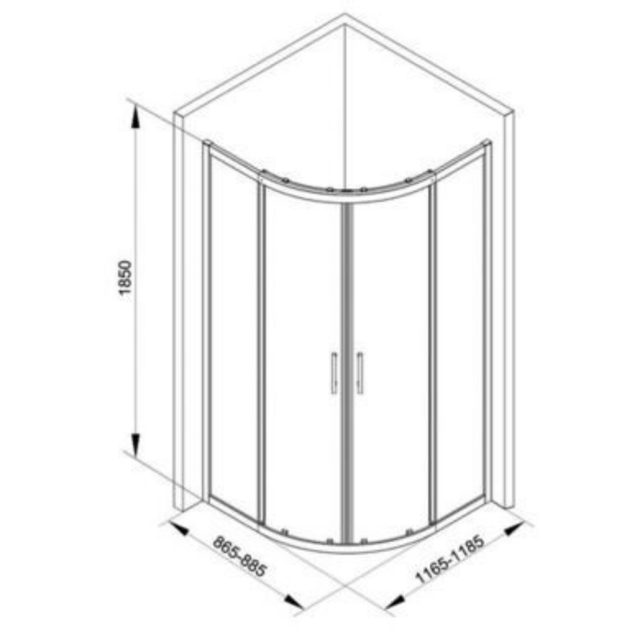 1200 x 900mm Left hand Offset Reversible Quadrant Shower Enclosure  & Offset Quadrant Acrylic Capped Stone Shower Tray 