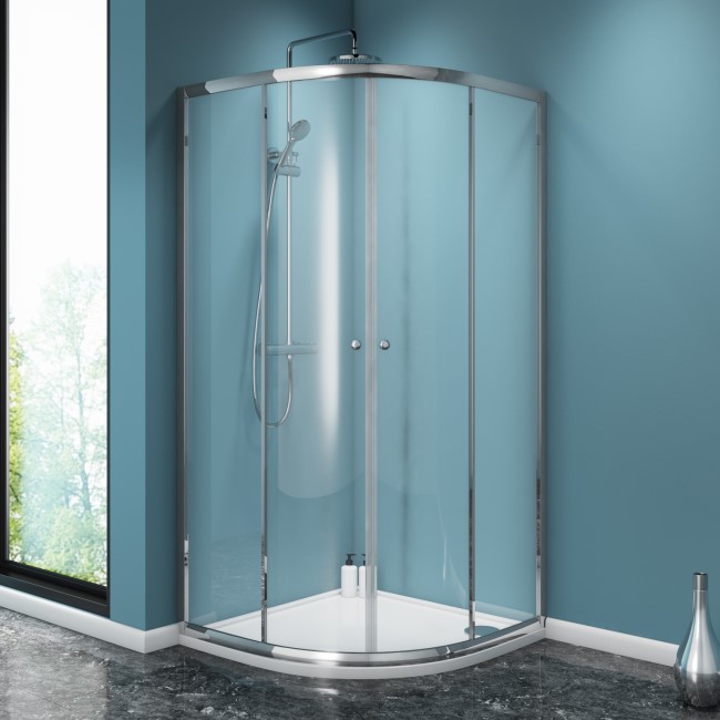 Taylor & Moore Quadrant Shower Enclosure with Twin Sliding Doors 800 x 800mm & Acrylic Capped Stone Resin Shower Tray