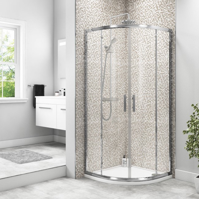 800 x 800mm Quadrant Shower Enclosure with Twin Sliding Doors & Acrylic Capped Stone Shower Tray