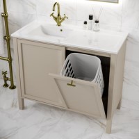 1000mm Beige Freestanding Vanity Unit with Basin and Laundry Hamper - Sofia 1000mm Beige Freestanding Vanity Unit with Basin and Laundry Hamper - Sofia