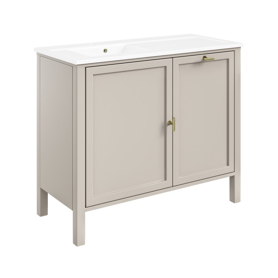 1000mm Beige Freestanding Vanity Unit with Basin and Laundry Hamper - Sofia