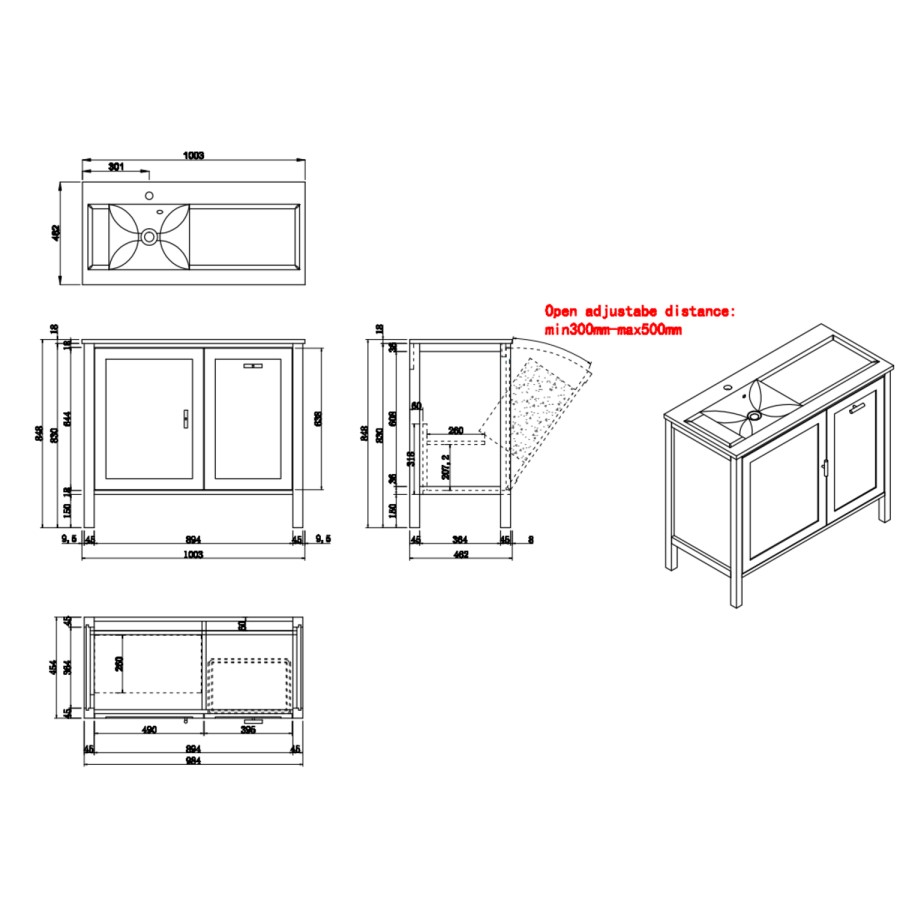 1000mm Beige Freestanding Vanity Unit with Basin and Laundry Hamper - Sofia