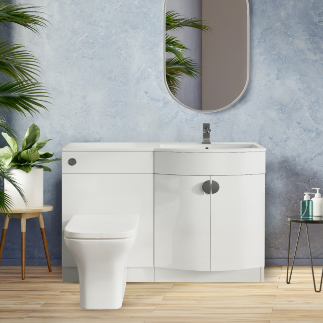 1100mm White Toilet and Sink Unit Right Hand - Elm