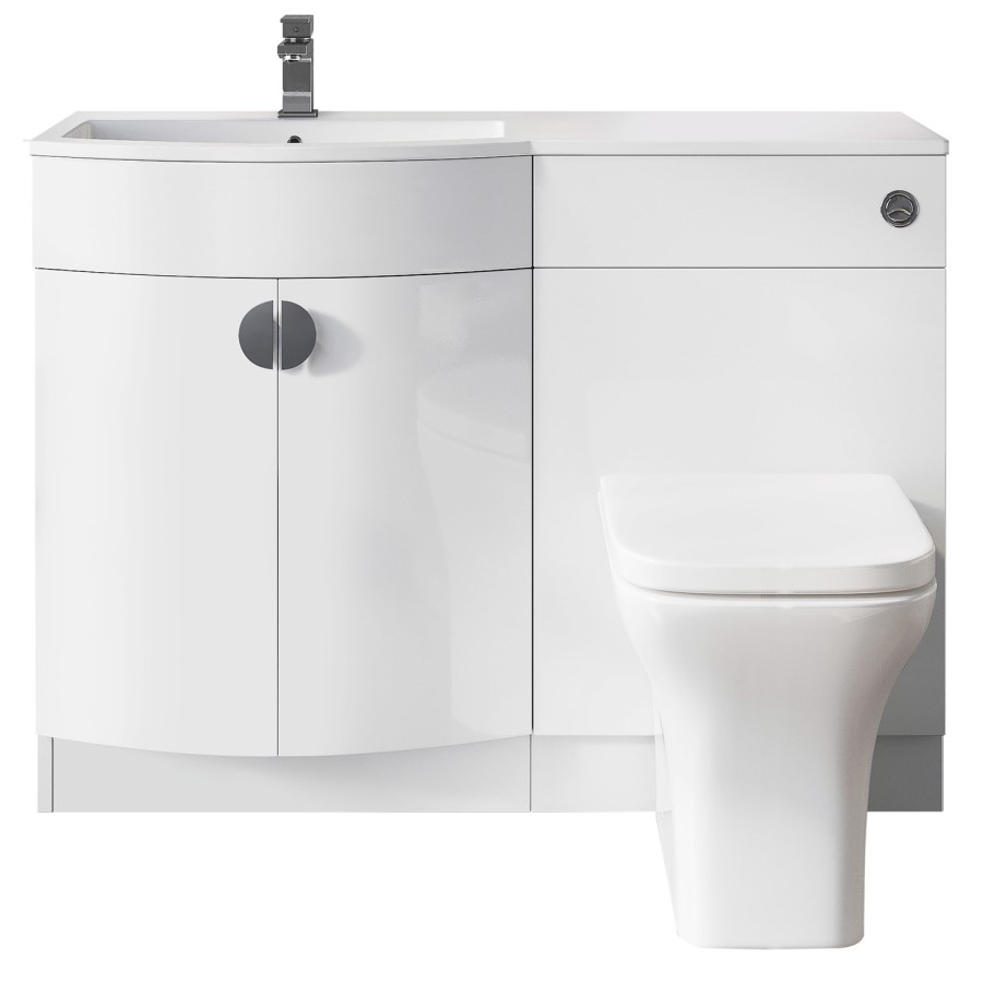 1100mm White Toilet and Sink Unit Left Hand - Elm