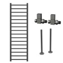 BUN/SONGM1600/98269 Gunmetal Grey Towel Radiator 1600 x 500mm with Pipe Kit and Straight Valves - Sonoran