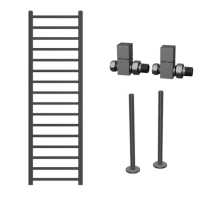 Gunmetal Grey Towel Radiator 1600 x 500mm with Pipe Kit and Straight Valves - Sonoran